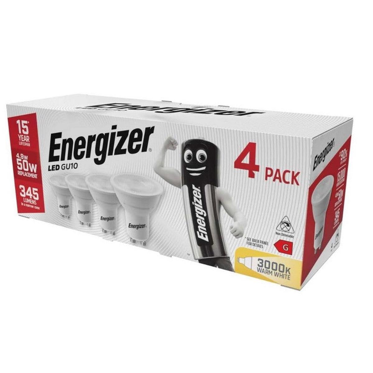 Energizer Led Gu10 4.9W = 50W Warm White Bulb 4 Pack