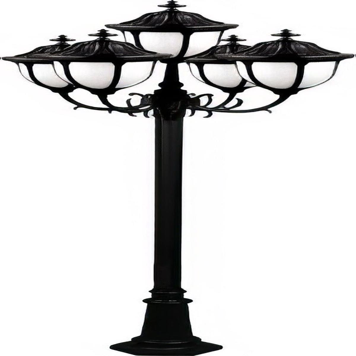 Dabmar Lighting GM5525-L30-30K Cast Alum 5 Post Top Fixture Pole + Base 120V E26 5X LED 6W 30K