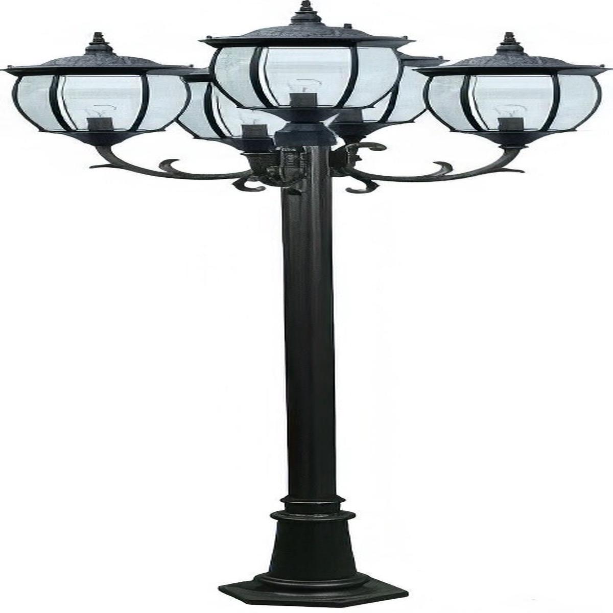 Dabmar Lighting GM1025-L30-RGBW Cast Alum 5 Post Top Fixture Pole + Base 86V-265V E26 5X LED 6W RGBW