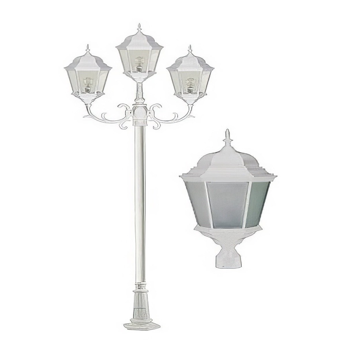 Dabmar Lighting GM2353-L90-65K-FR Cast Alum 3 Post Top Fixture Pole + Base 85V-265V E26 3X LED 30W 65K Frost